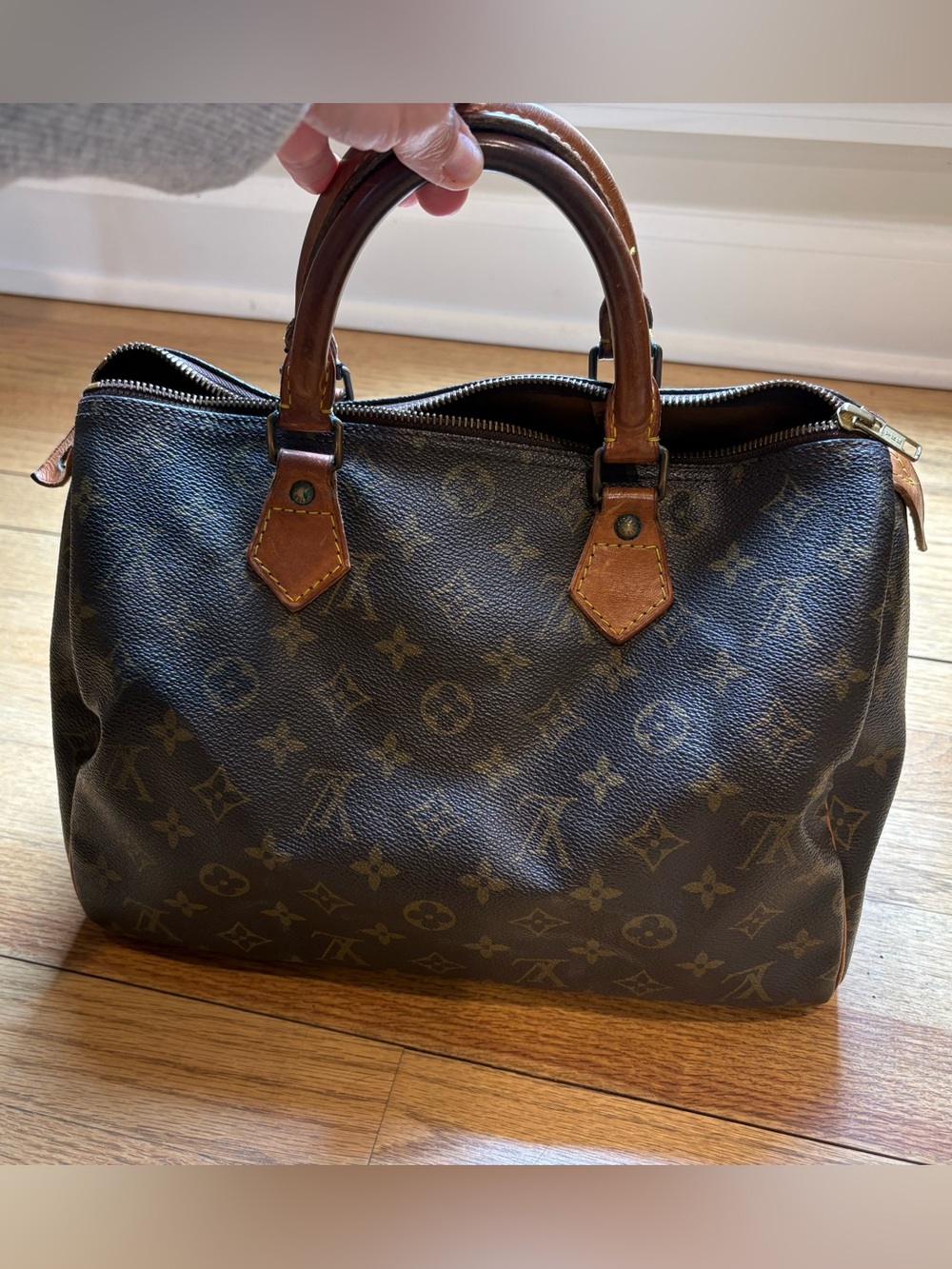 Louis Vuitton Brown Monogram Satchel with Tan Leather Handles - Picture 9 of 16